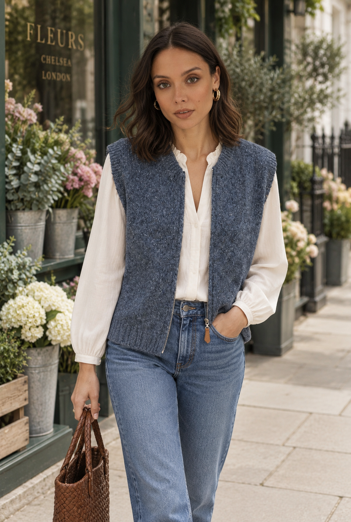 Lila Gilet Waistcoat (rainbow knit)