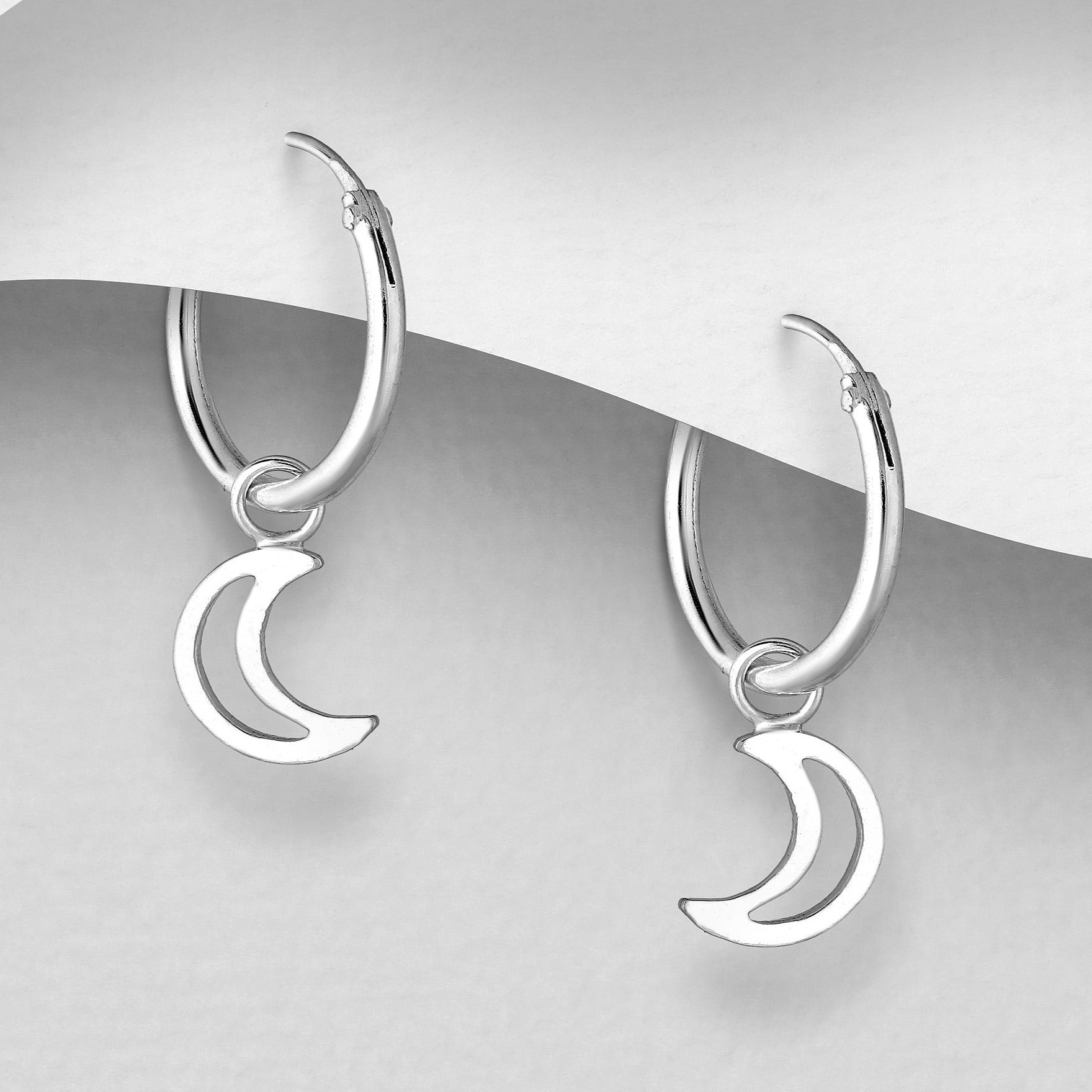 925 Silver Earrings | Tiny Moon Hoops