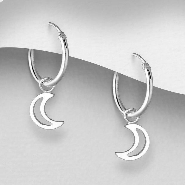 925 Silver Earrings | Tiny Moon Hoops