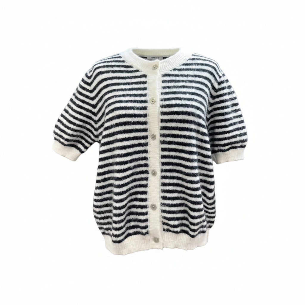 navy stripe short sleeve cardigan