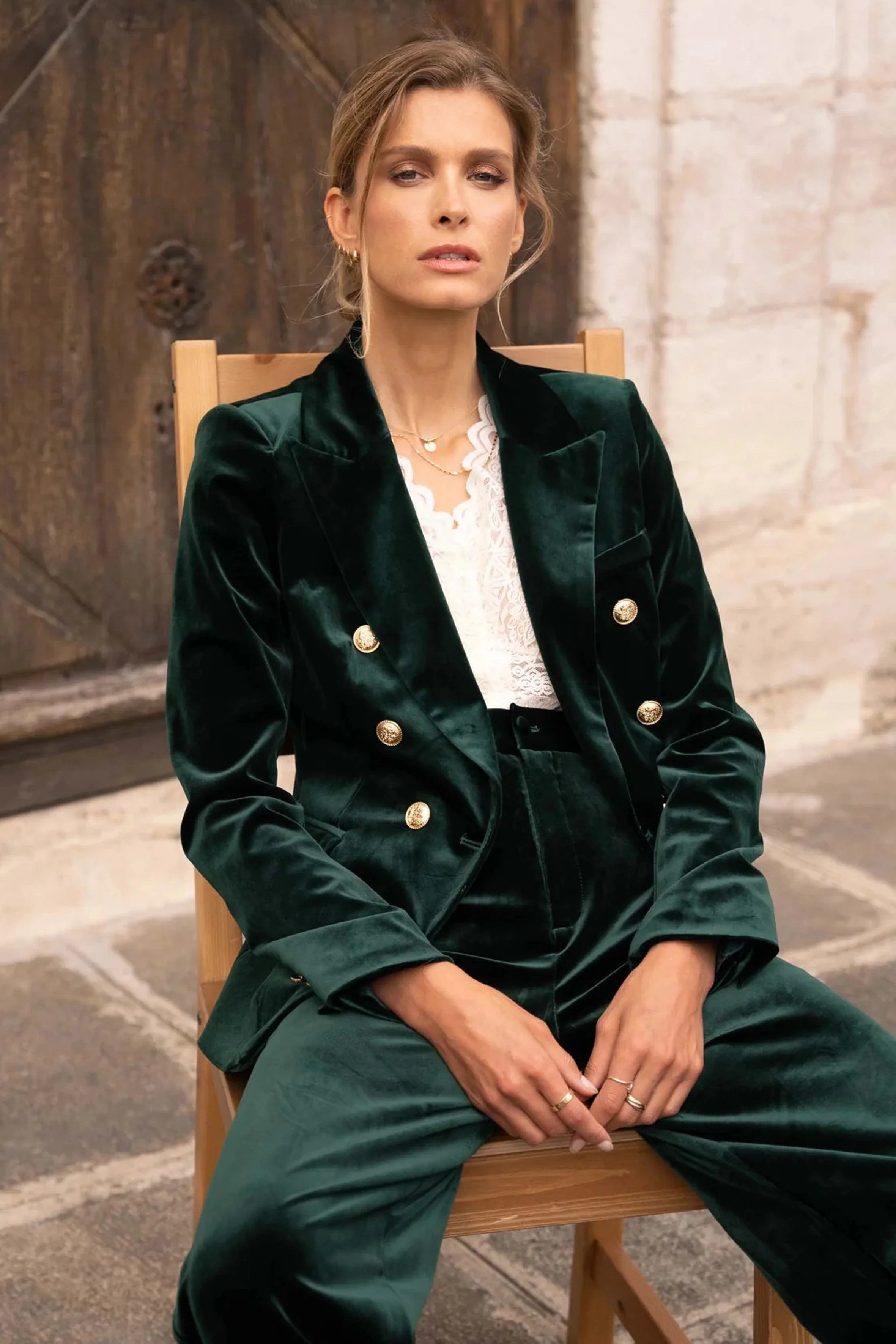 Penny Velvet Blazer Emerald Green south of the river