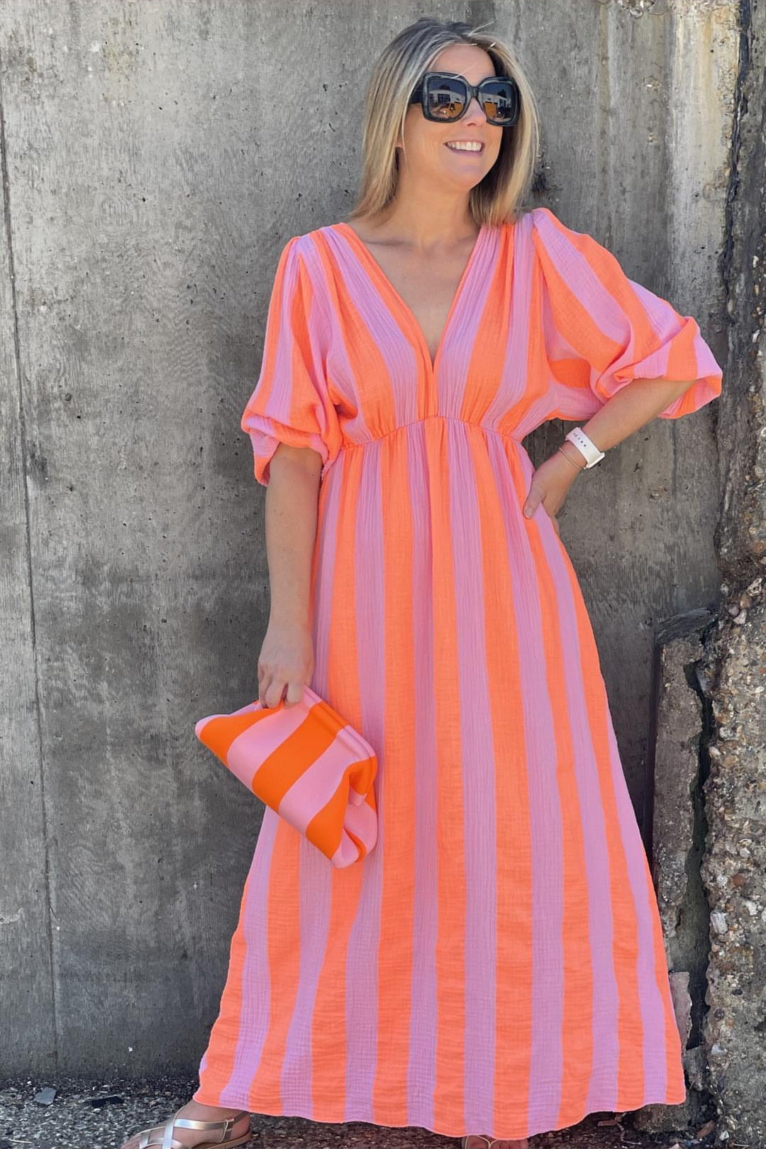 Neon Cloud Stripe Clutch | Orange x Pink