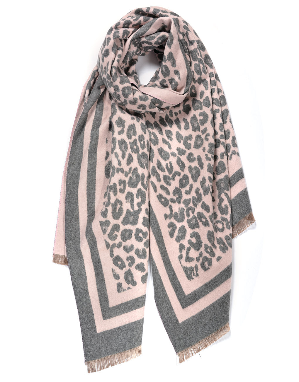Cashmere Blend Classic Tassel Scarf | Grey x Pink Leo
