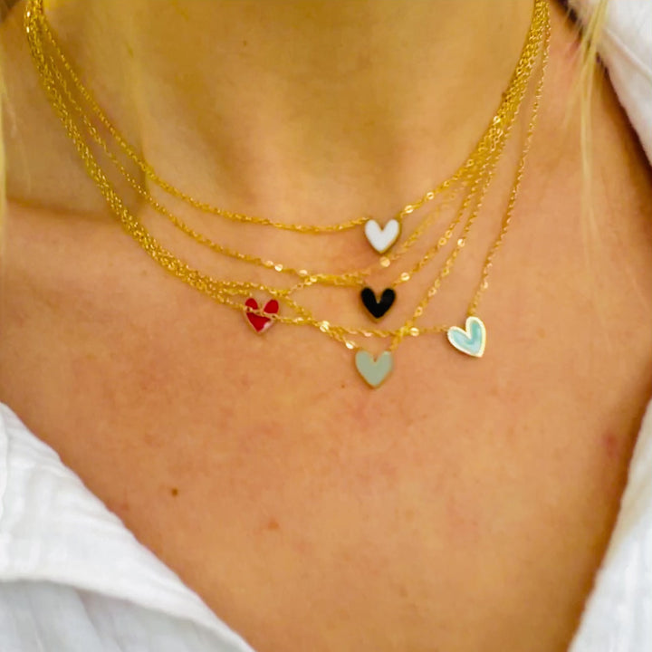 Enamel Heart Necklace | Grey, White, Turquoise, Red or Black