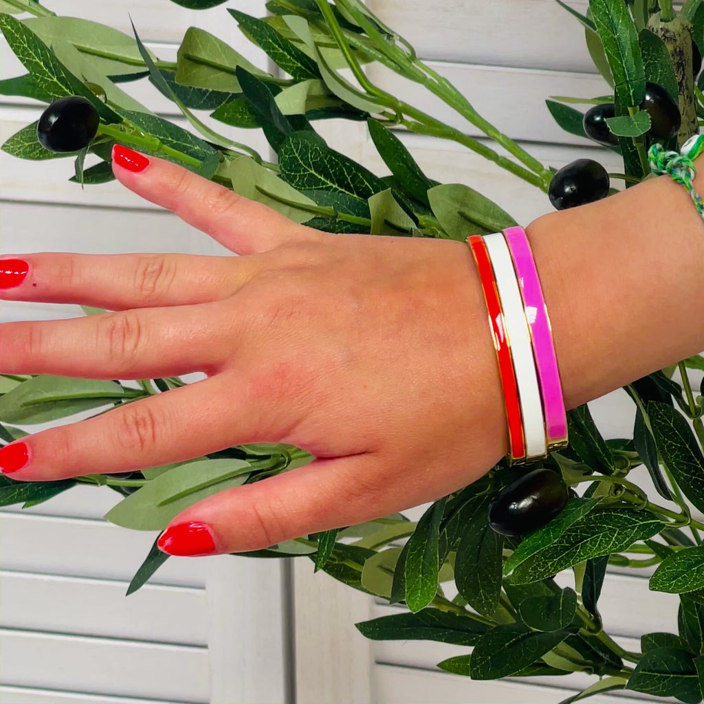 Cooper Enamel Oval Hinged Stainless Steel Bangle | 4mm Width