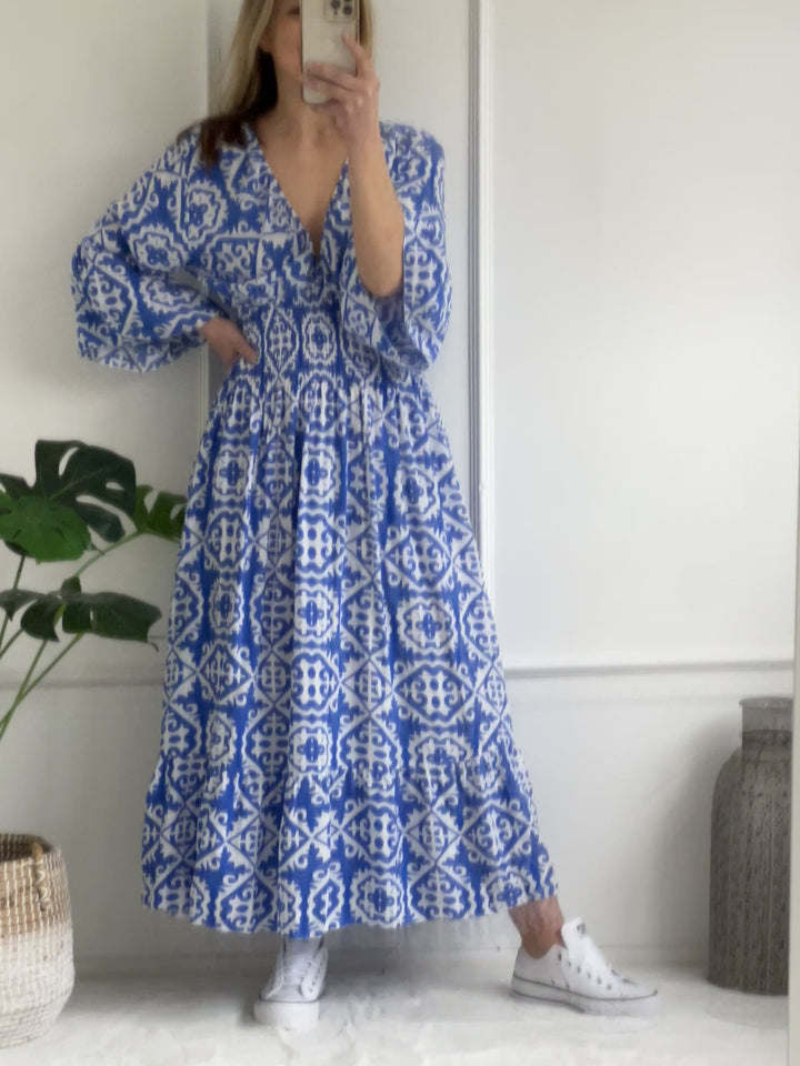 Kitty Tile Print Dress | Santorini Blue