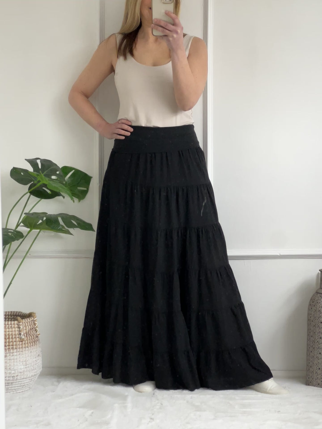Florence Cotton Tiered Skirt | Black