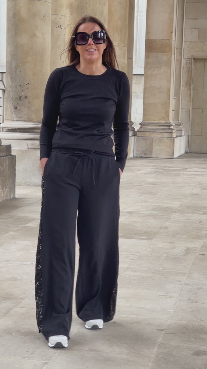 Kris Sequin Side Stripe Trousers | Black
