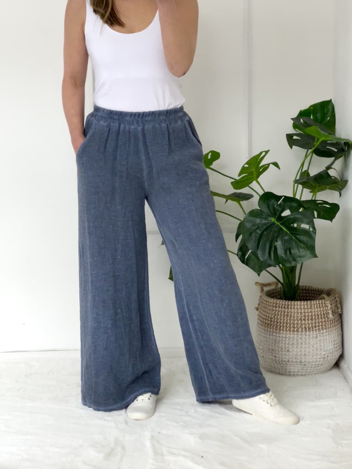 Jelena Washed Linen Trousers | Washed Navy