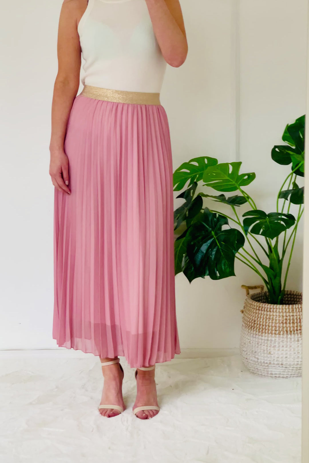 Pleated Maxi Skirt | Pastel Pink