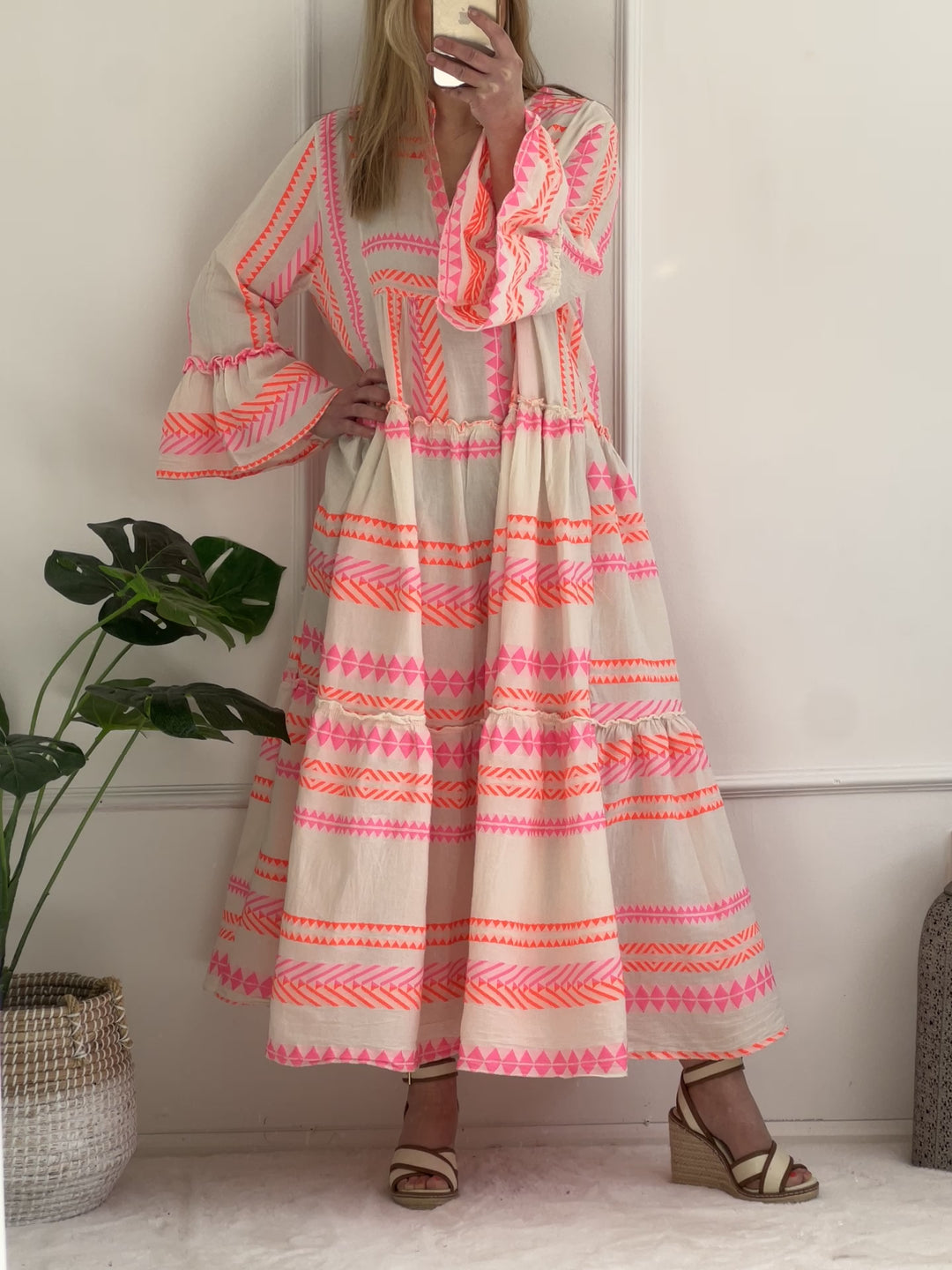 Demi Boho Maxi Dress | Fluro Pink x Orange