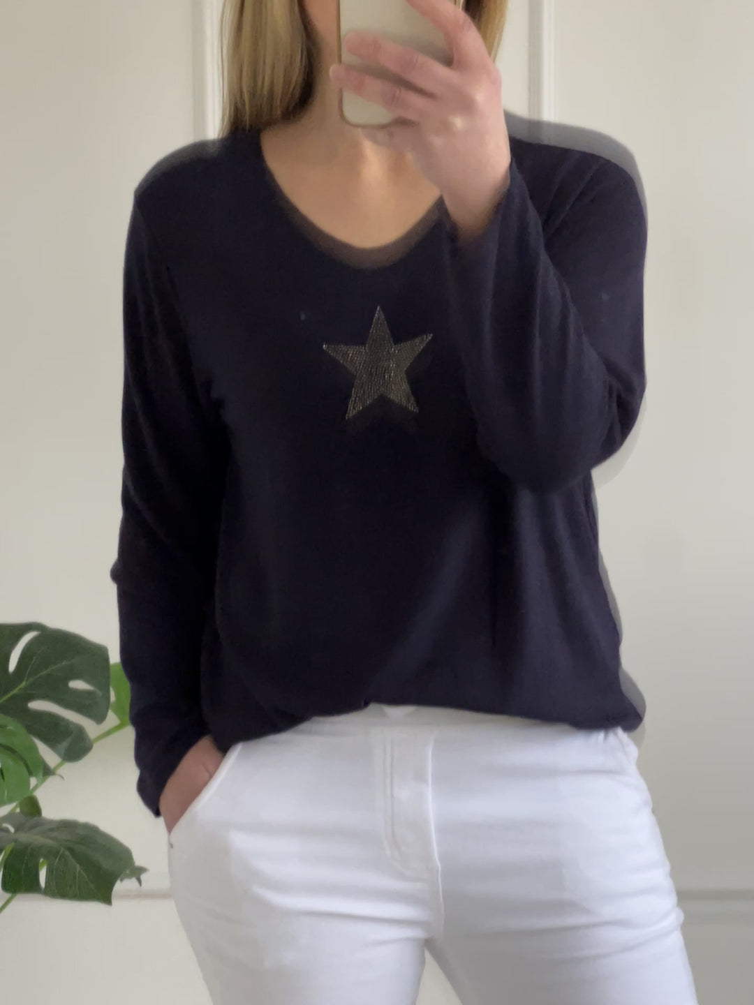Estelle Star Soft Knit V Neck Jumper | Navy