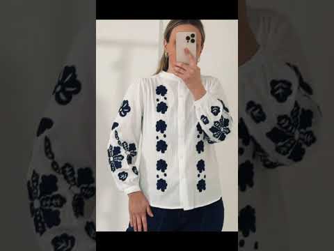 Chloe Cotton Embroidery Frill Neck Blouse