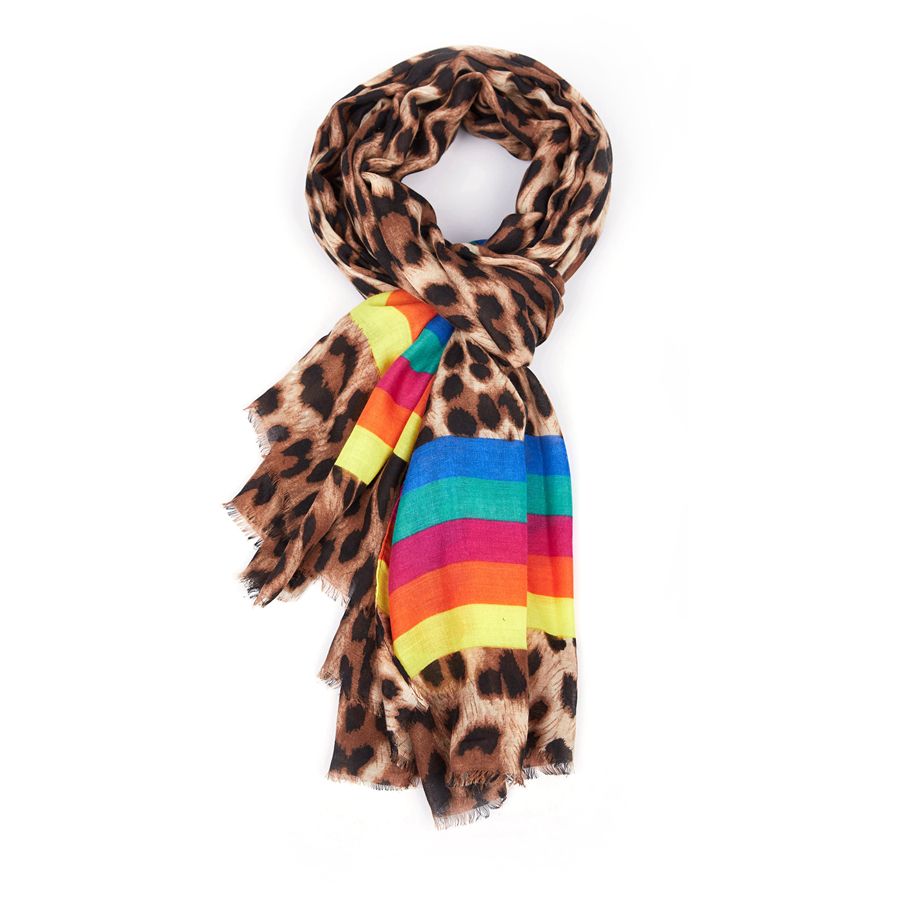 Leo Print Border Scarf | Rainbow