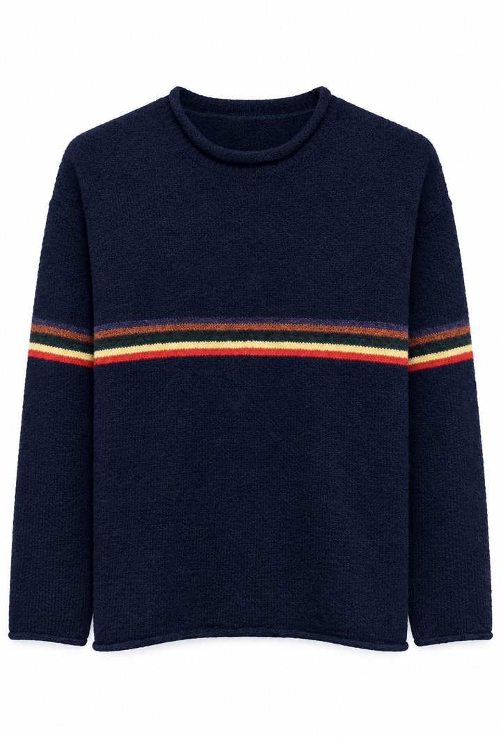 Meeka Rainbow Stripe Navy Jumper