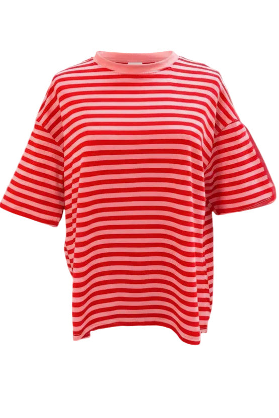 Red and white striped shirt on a mannequin against a white background