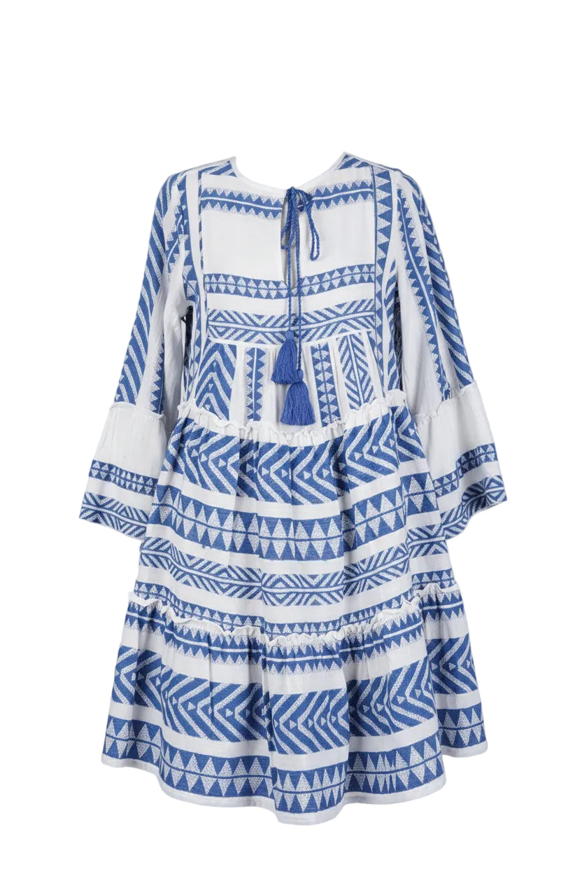 Ada Aztec Santorini Blue Short Embroidered Dress