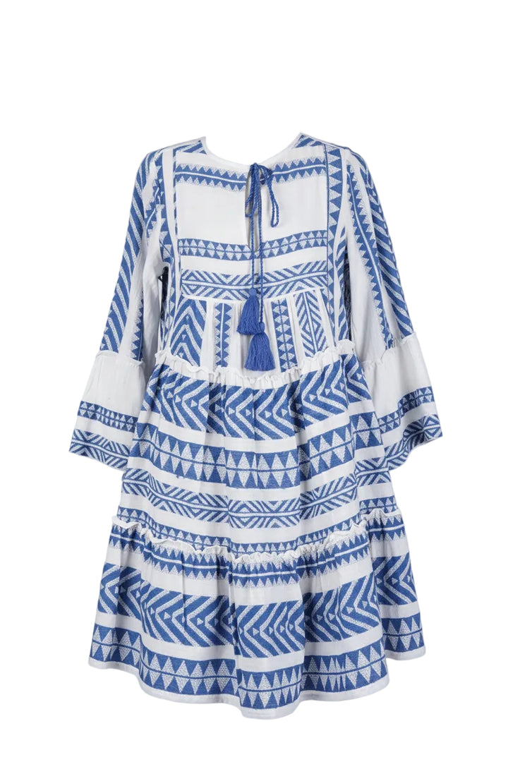 Ada Aztec Santorini Blue Short Embroidered Dress