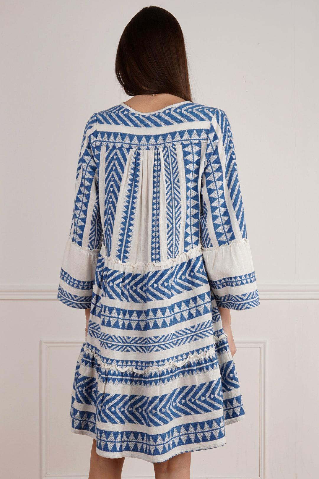 Ada Aztec Santorini Blue Short Embroidered Dress
