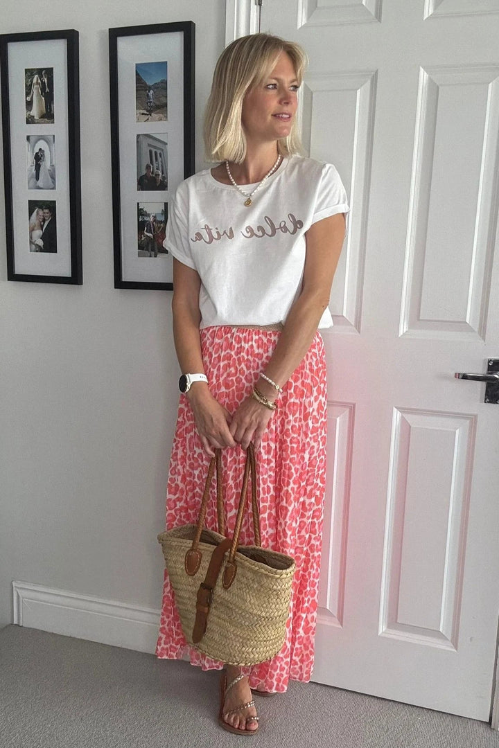 Pleated Leopard Skirt Maxi Skirt