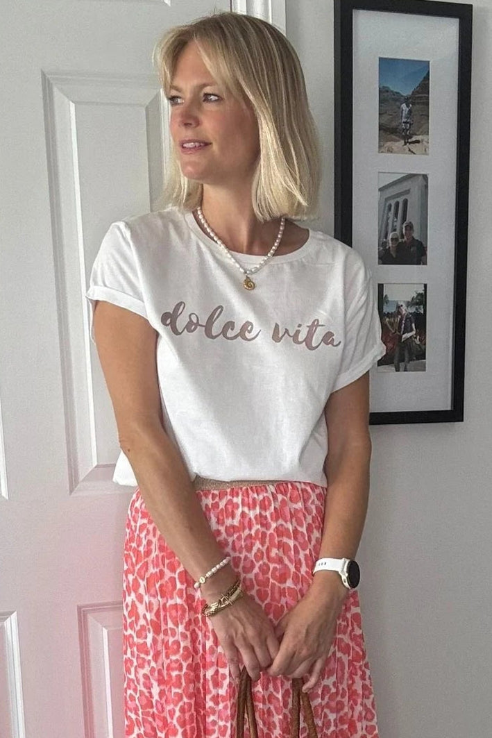 Dolce Vita Organic Cotton T Shirt | White x Beige