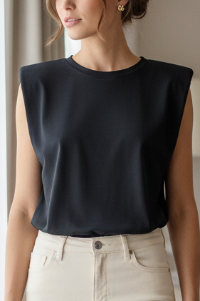 Sutton Shoulder Pad Structured T Shirt (Black)