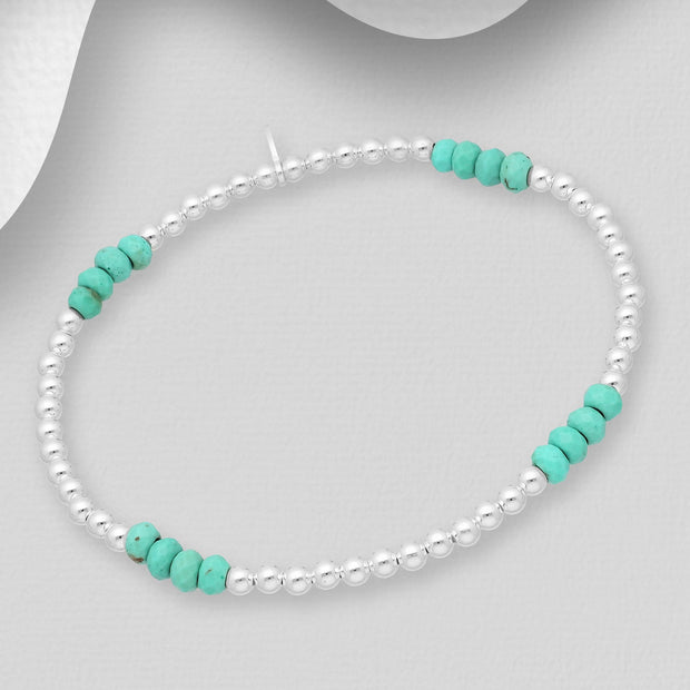 925 Silver Bracelet | Cluster Pebble Turquoise Bead Bracelet