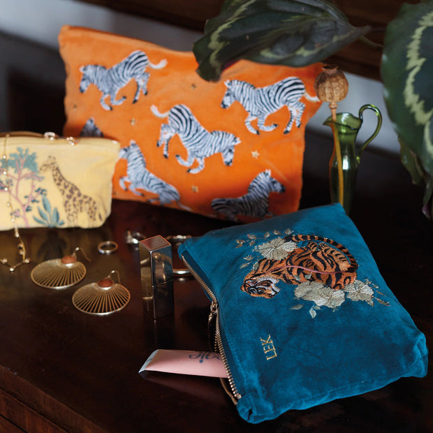 Elizabeth Scarlett Floral Tiger Mini Pouch | Rich Blue