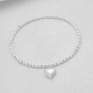 925 Silver Bracelet | Puff Heart Charm Bracelet - south of the river london
