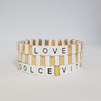 Boho Love Enamel Tile Bracelet | White and Gold