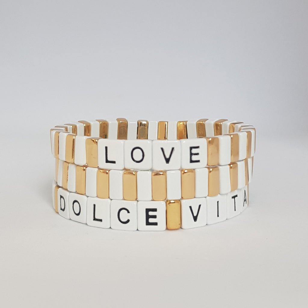 Boho Tile Bracelet | White and Gold.