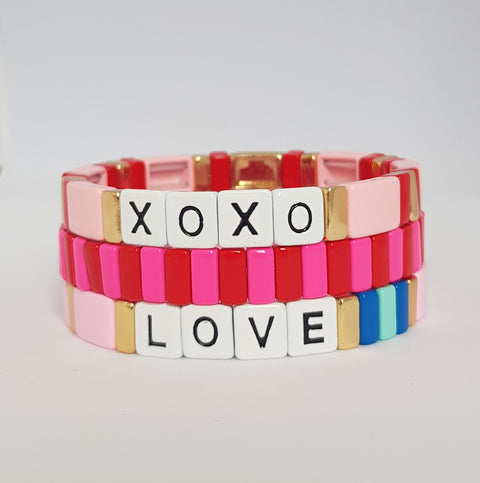 Boho Love Tile Bracelet |Pink.