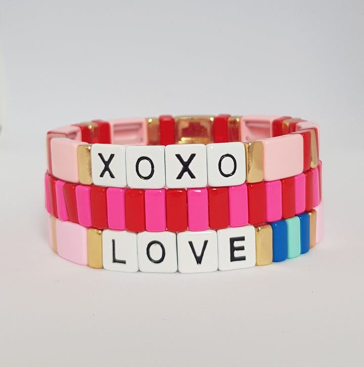 Boho XOXO Tile Bracelet | Pinks.