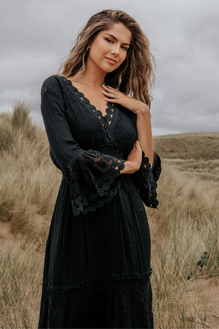 Boho Black Lace dress Summer holiday festival  beach dress on a woman
