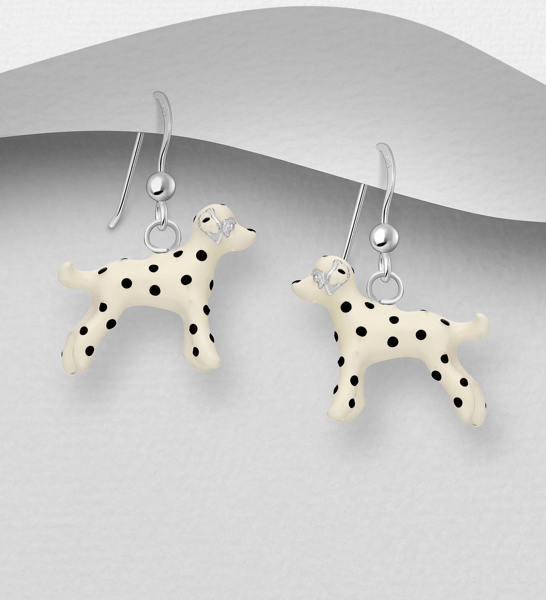 925 Silver Earrings | Enamel Dalmatian Earrings