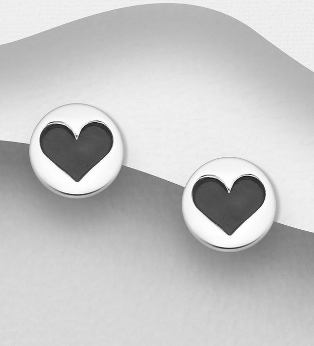 925 Silver Earrings | Enamel Heart Studs