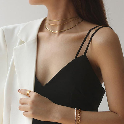 Flat Chain Layer Necklace | Gold