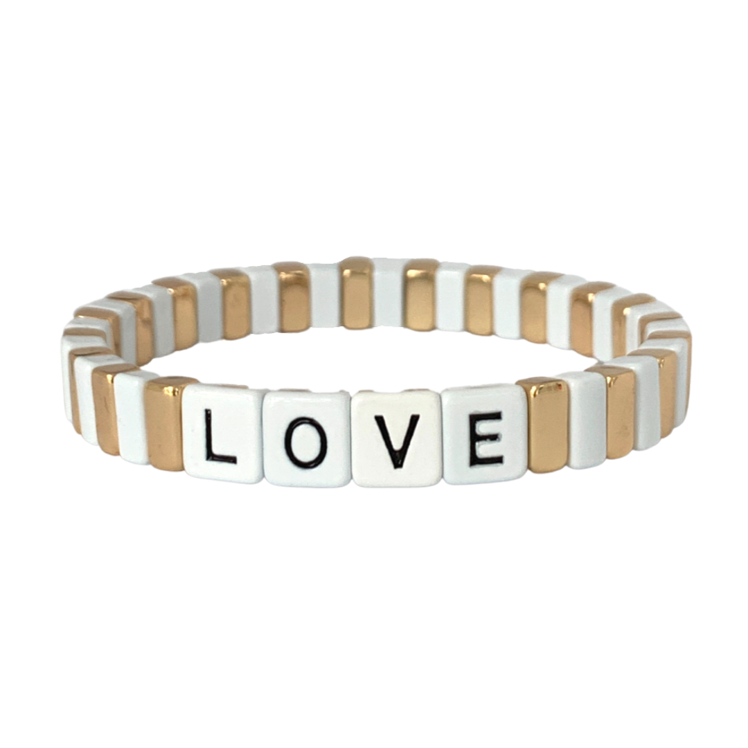 Boho Love Enamel Tile Bracelet | White and Gold