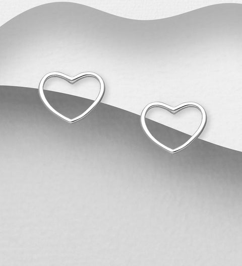 925 Silver Earrings | Open Heart Studs