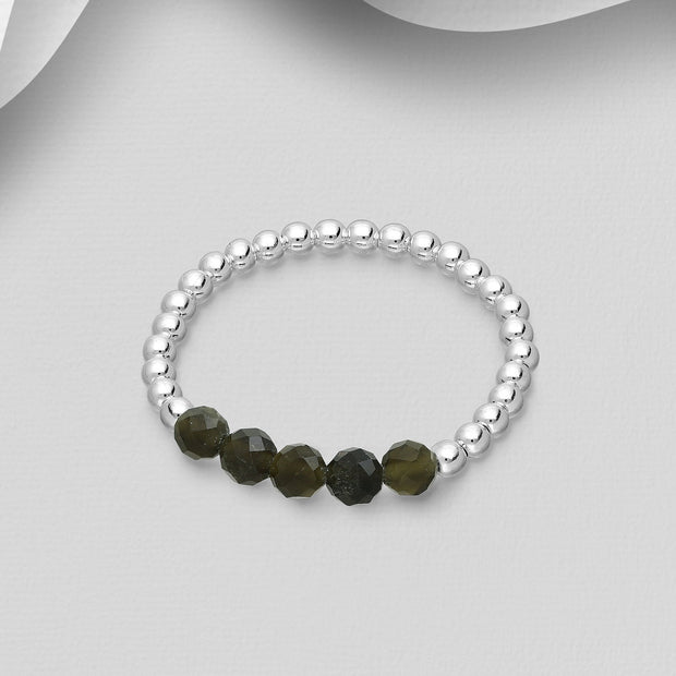 925 Silver Beaded Ring | Pyrite