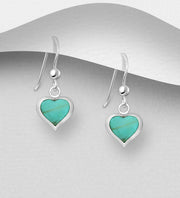 925 Silver Earrings | Semi Precious Turquoise Hanging Hearts