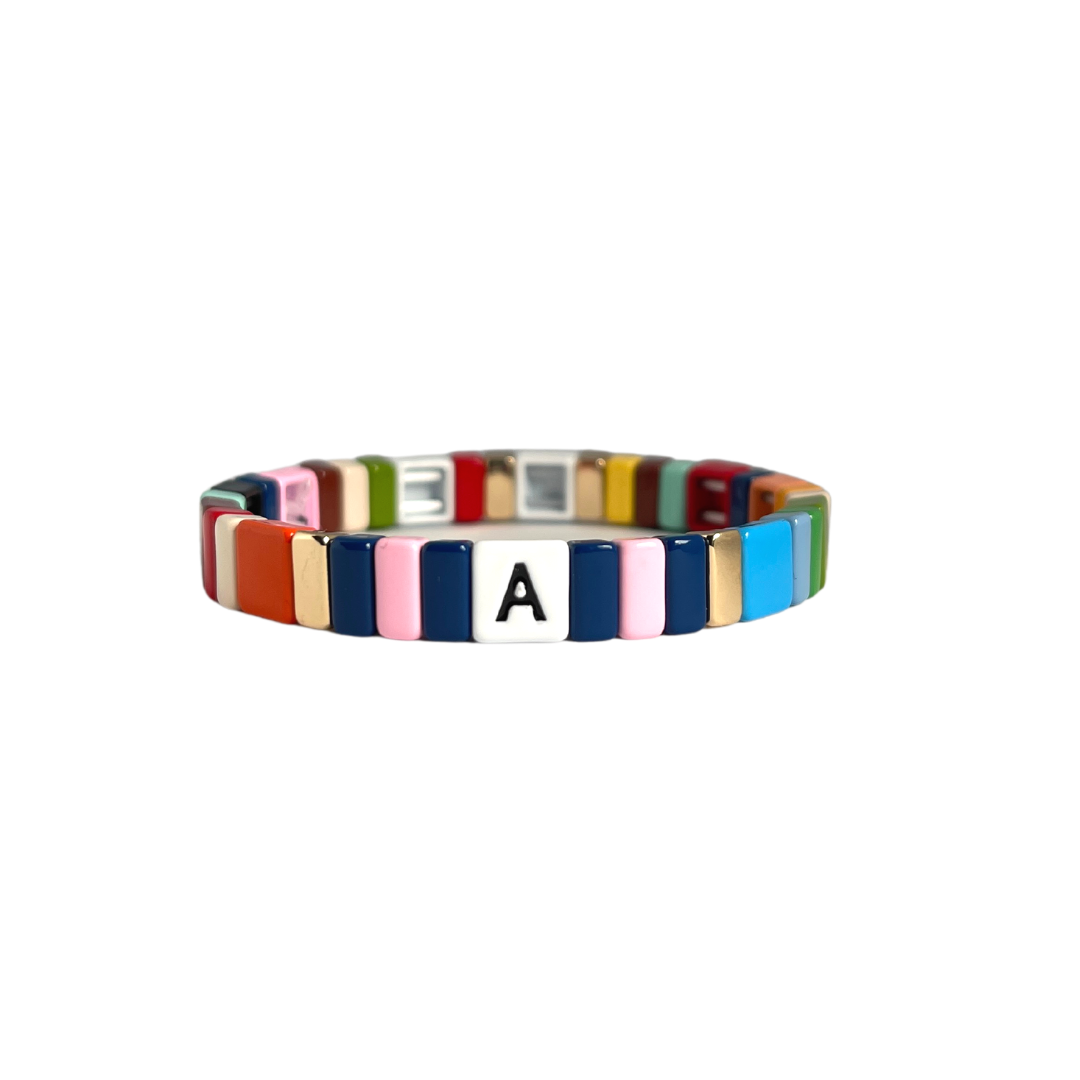 Personalised Boho Enamel Tile Bracelet | Choose Your Letter!
