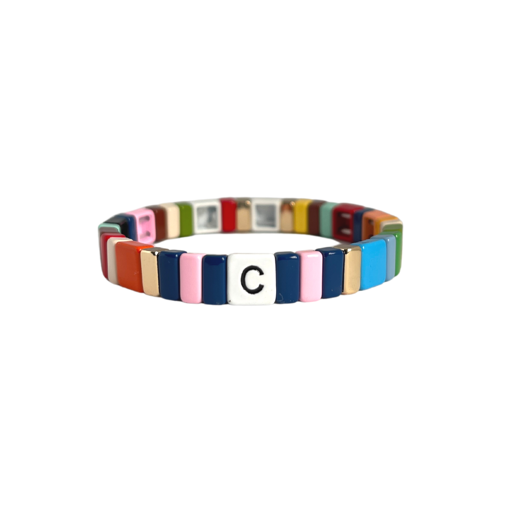 Personalised Boho Enamel Tile Bracelet | Choose Your Letter!