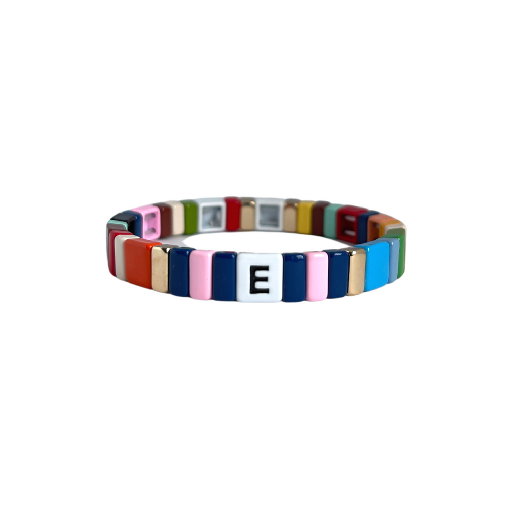 Personalised Boho Enamel Tile Bracelet | Choose Your Letter!