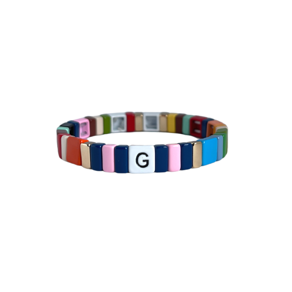 Personalised Boho Enamel Tile Bracelet | Choose Your Letter!