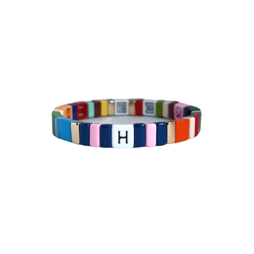 Personalised Boho Enamel Tile Bracelet | Choose Your Letter!