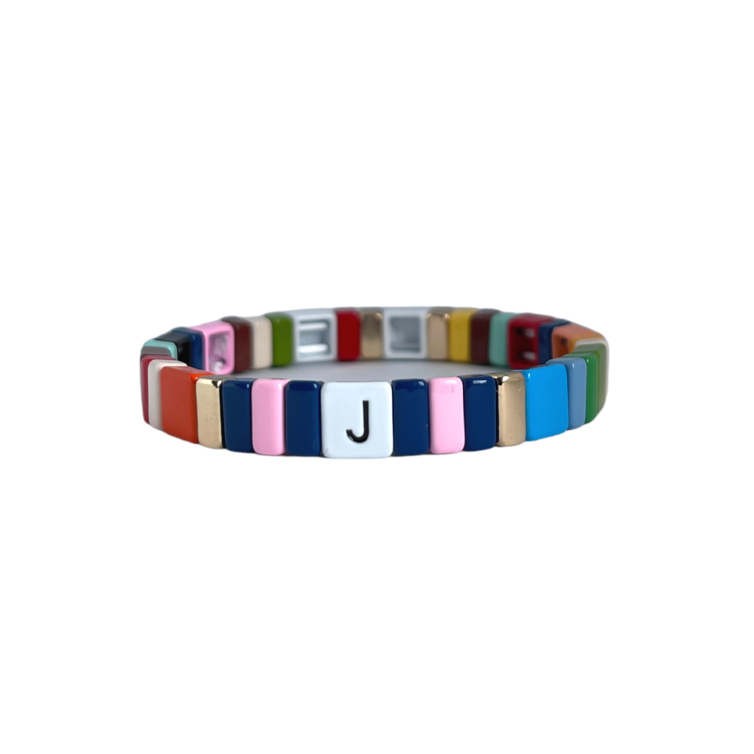 Personalised Boho Enamel Tile Bracelet | Choose Your Letter!