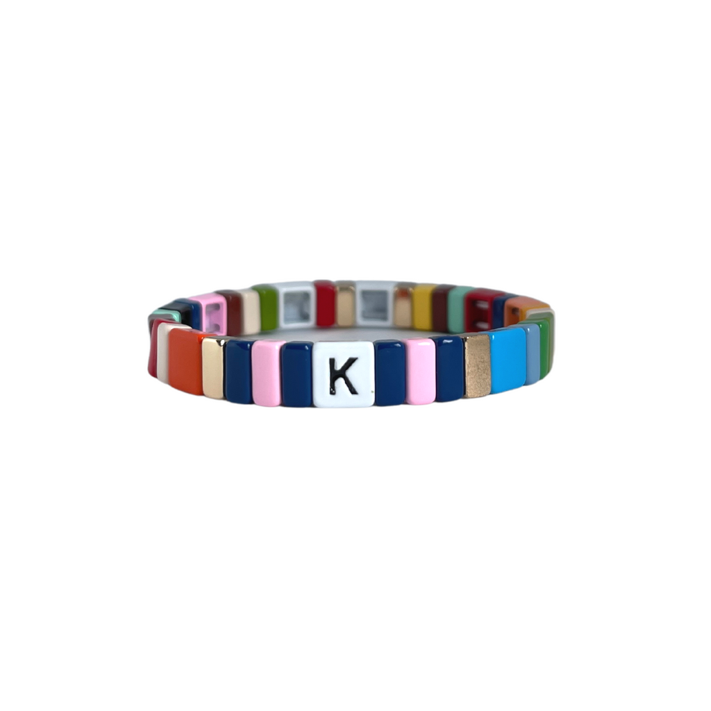 Personalised Boho Enamel Tile Bracelet | Choose Your Letter!
