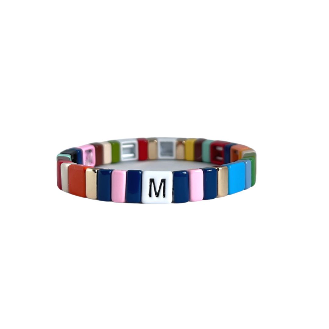 Personalised Boho Enamel Tile Bracelet | Choose Your Letter!