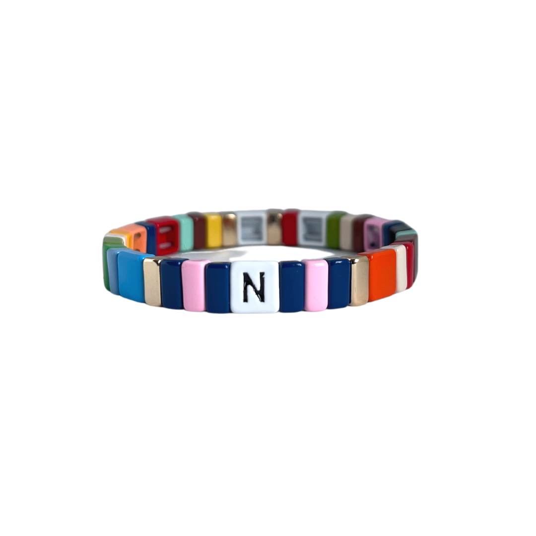 Personalised Boho Enamel Tile Bracelet | Choose Your Letter!